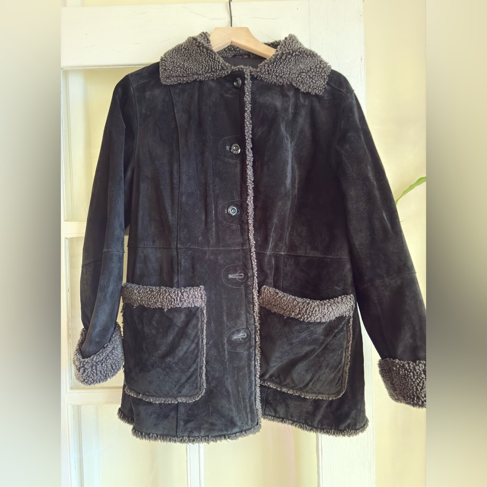Vintage Cambridge Dry Goods Black Suede Leather Coat